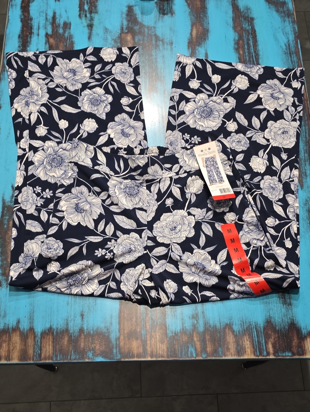 Three Dots Navy Wide-Leg Floral Pants